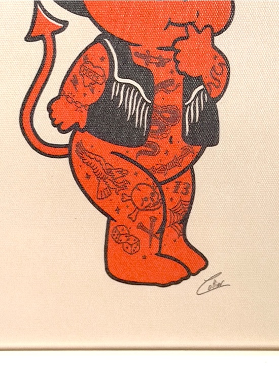Kewpie Cowboy Devil Tattooed Western Devil Canvas Print White Framed Wall Art